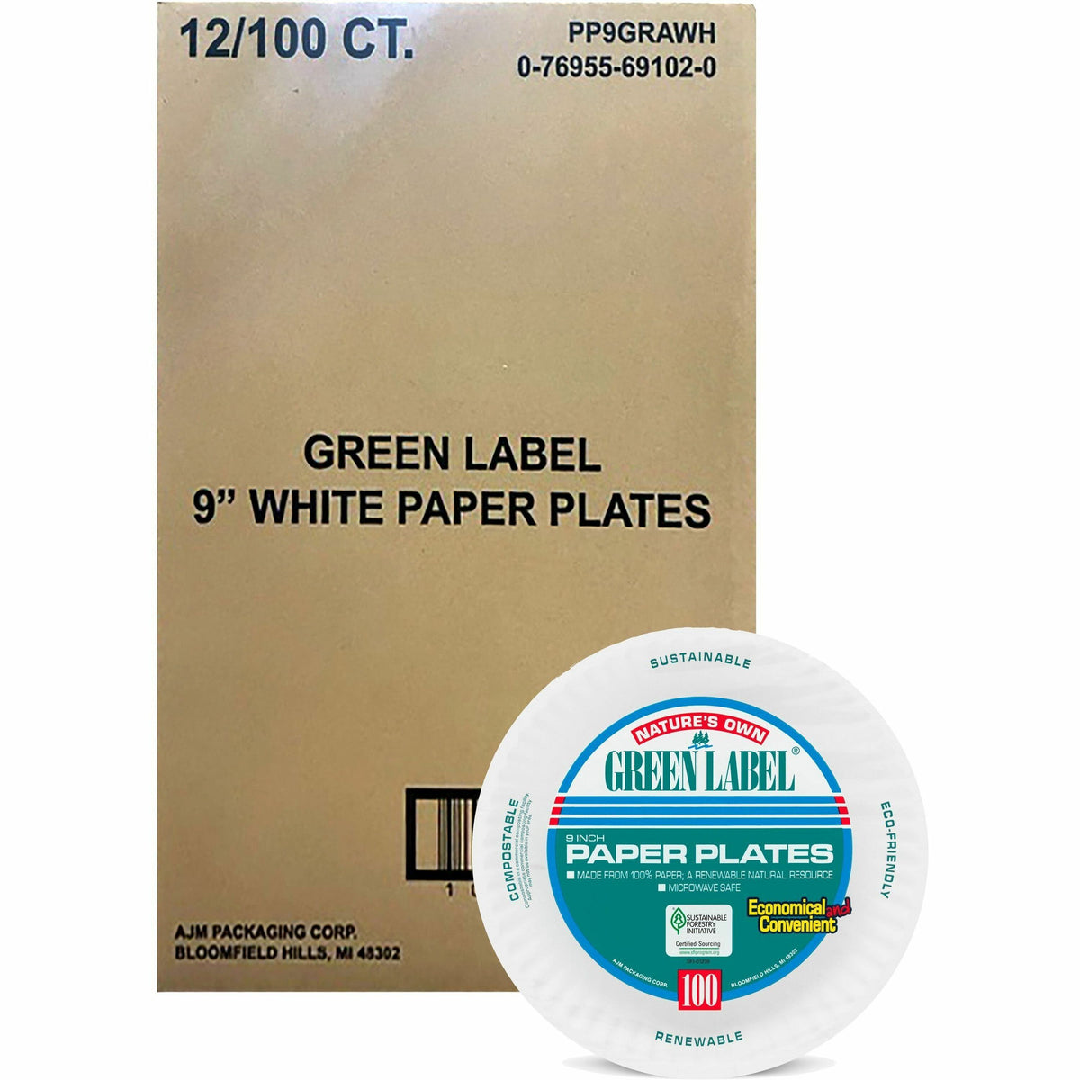 Green Label 9" Green Label Economy Paper Plates