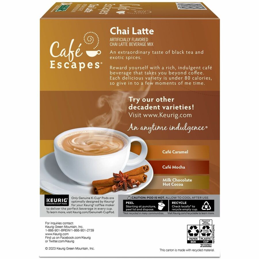 Café Escapes® Chai Latte Single-Serve K-Cup Pods, 24 Count Black Tea K-Cup