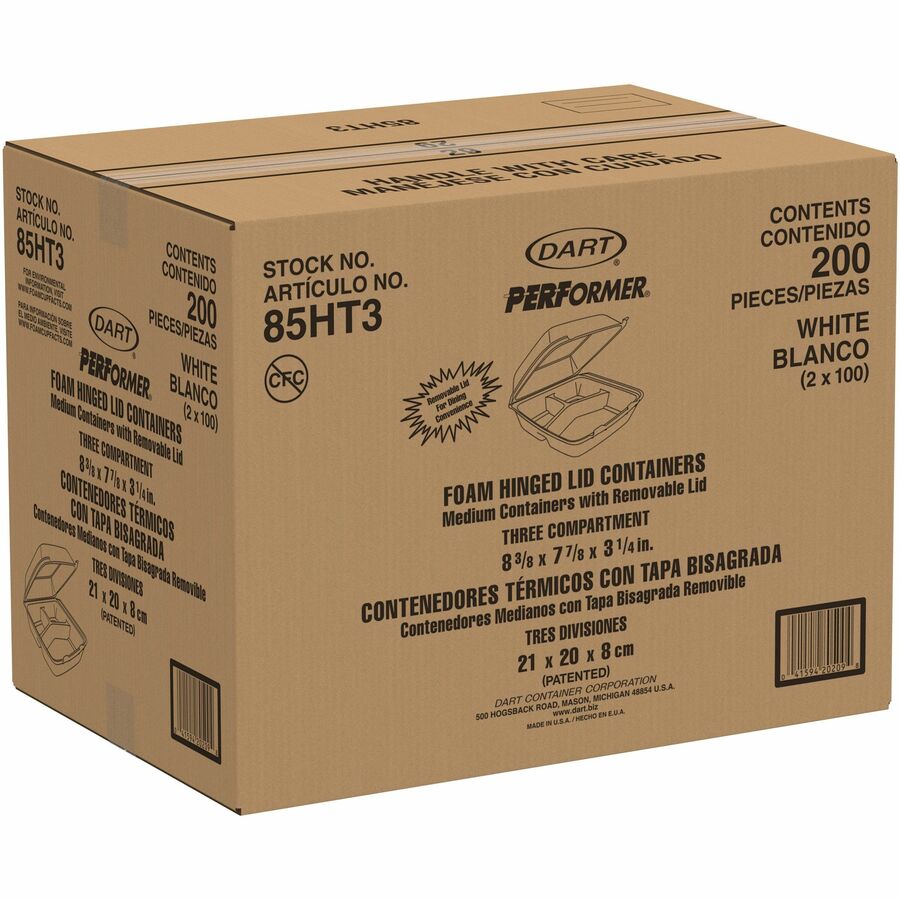 Dart 8-1/2" Triple-Compartment Foam Containers