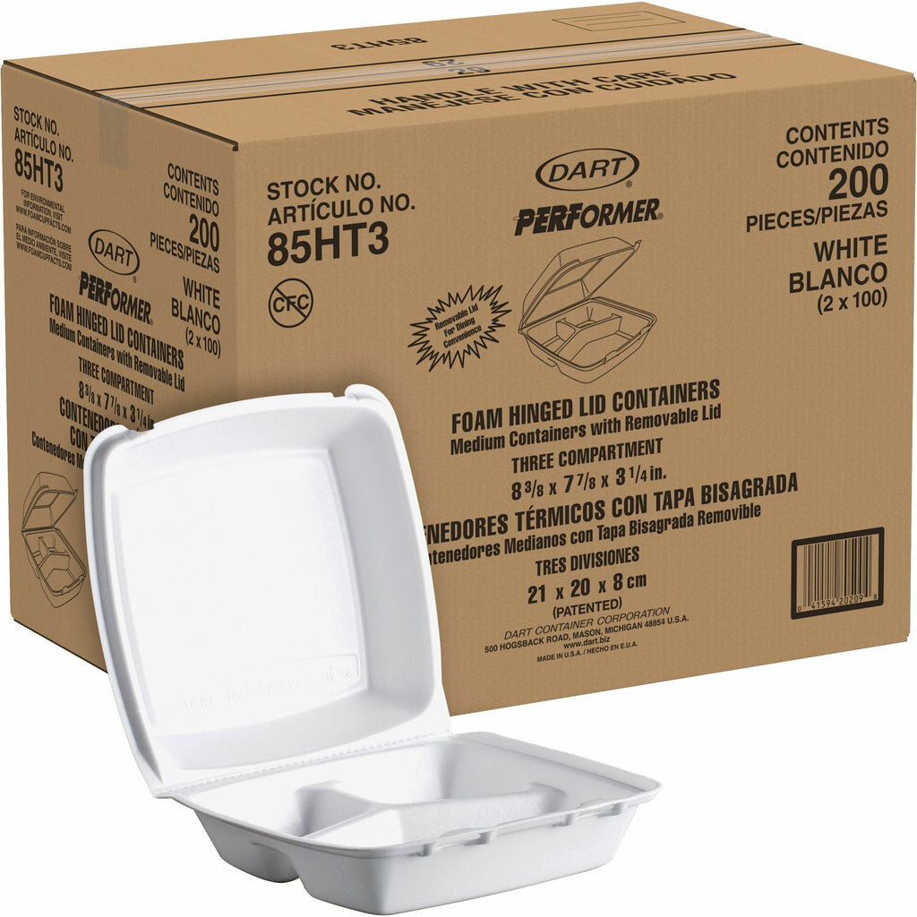Dart 8-1/2" Triple-Compartment Foam Containers