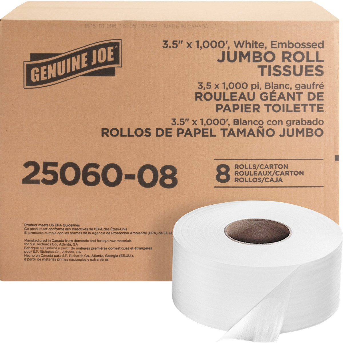 Genuine Joe JRT 2-ply jumbo bath tissue GJO2506008, 8 rolls