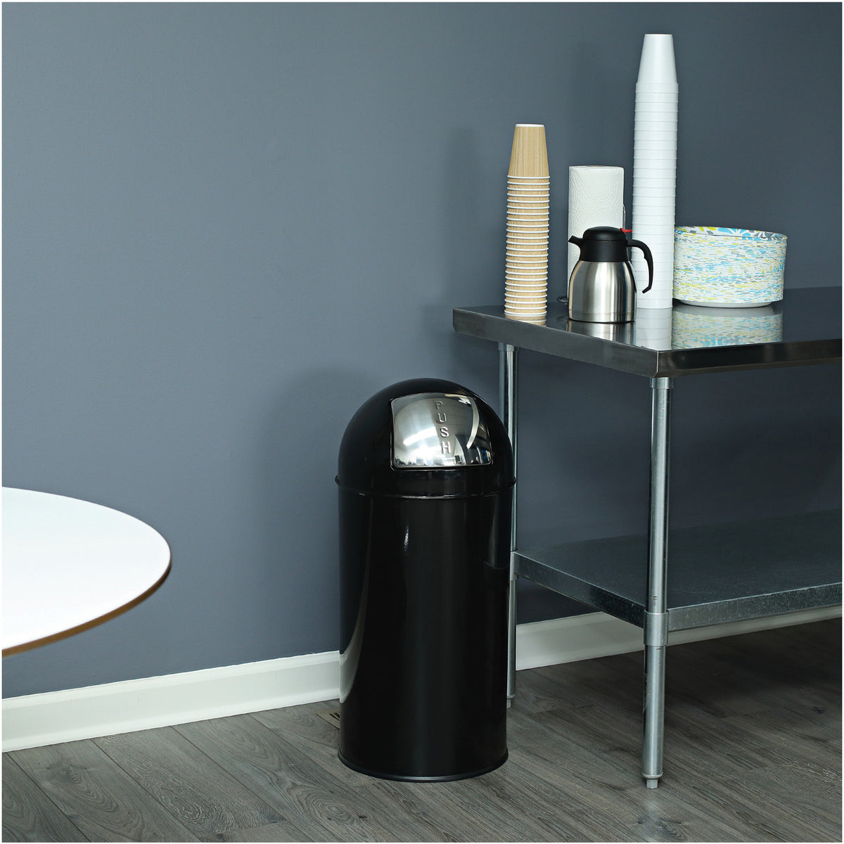 Genuine Joe Push Open Round Top Receptacle