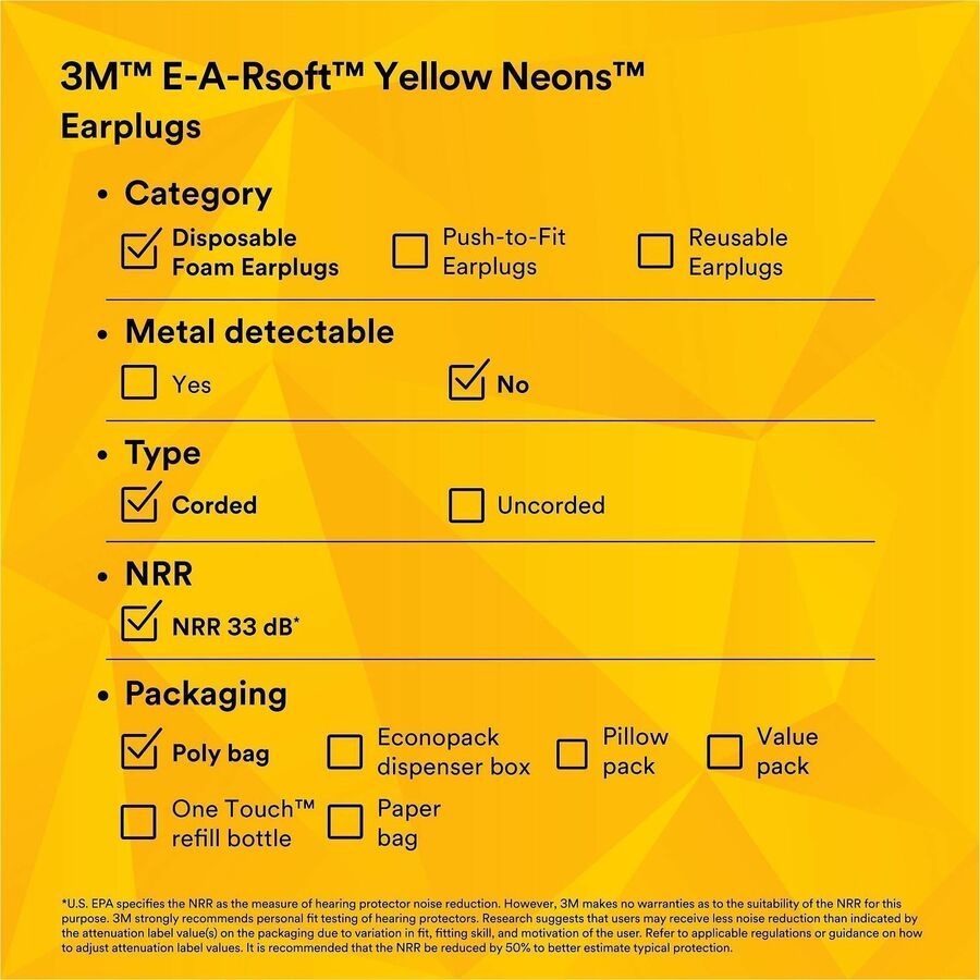 3M soft Yellow Neons Corded Earplugs