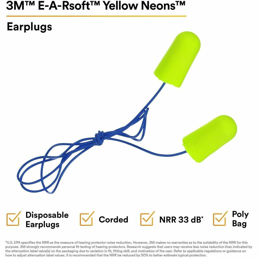 3M soft Yellow Neons Corded Earplugs