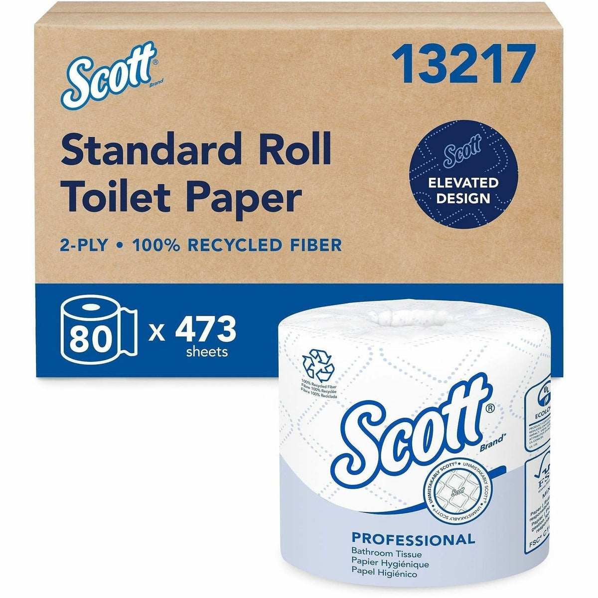 Scott Professional 100% Recycled Fiber Standard Roll Toilet Paper with Elevated Design