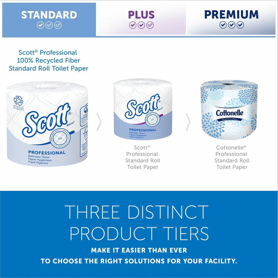 Scott Professional 100% Recycled Fiber Standard Roll Toilet Paper with Elevated Design
