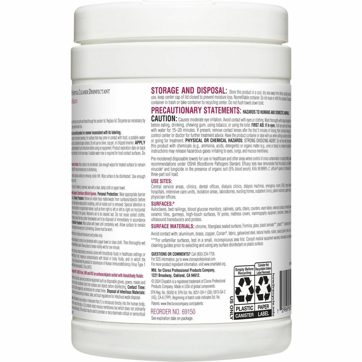 Dispatch Hospital Cleaner Disinfectant Towels with Bleach