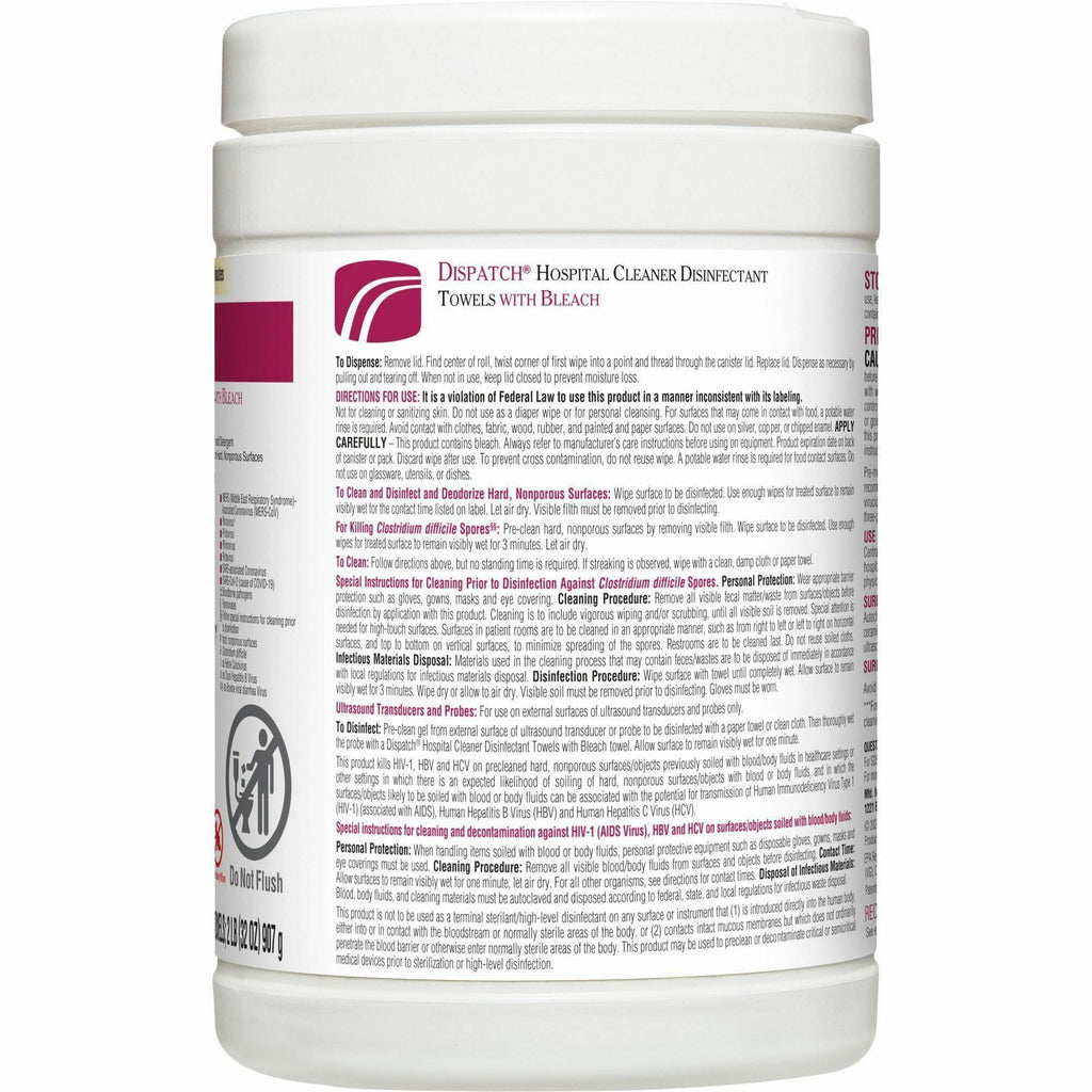 Dispatch Hospital Cleaner Disinfectant Towels with Bleach