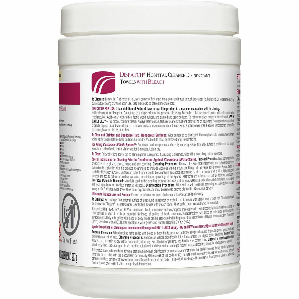Dispatch Hospital Cleaner Disinfectant Towels with Bleach
