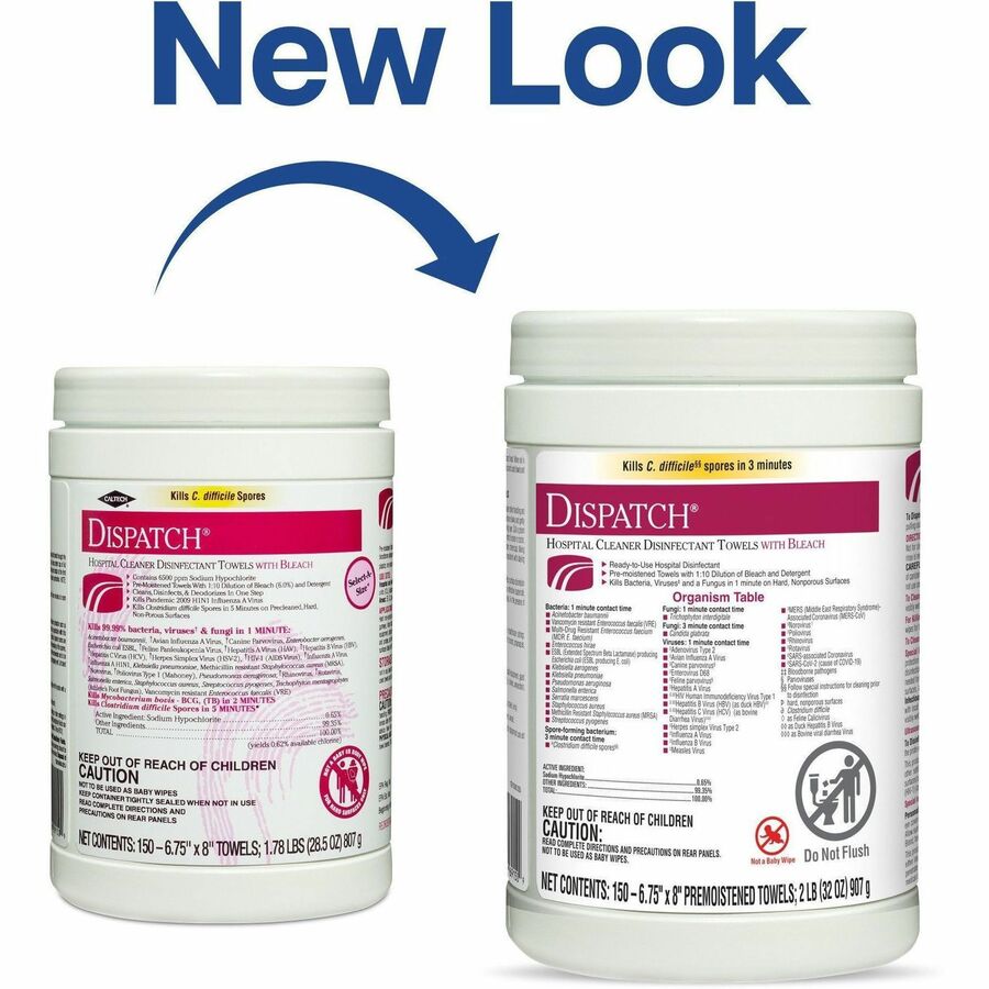 Dispatch Hospital Cleaner Disinfectant Towels with Bleach