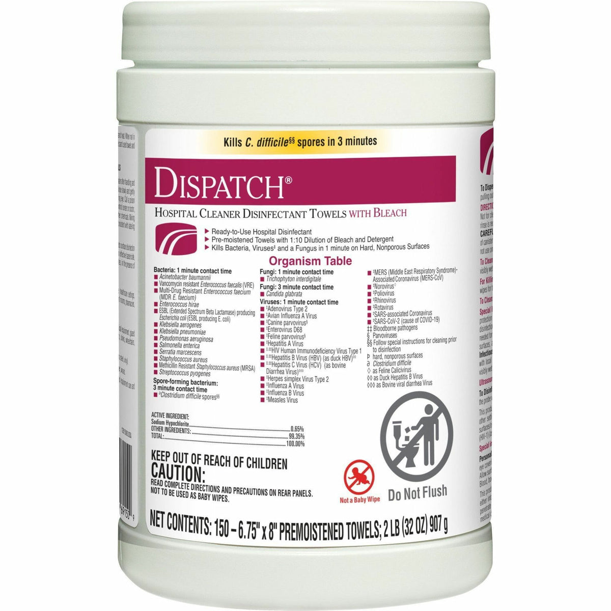 Dispatch Hospital Cleaner Disinfectant Towels with Bleach