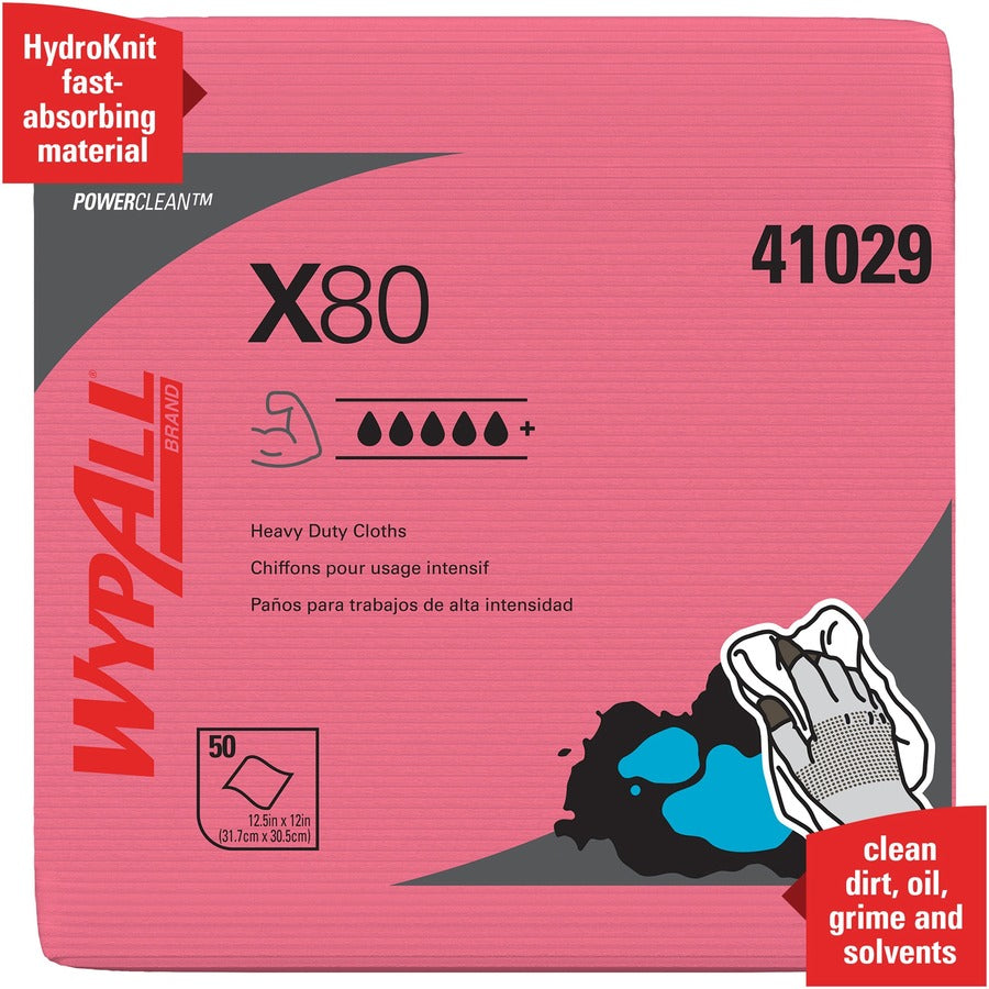 Wypall PowerClean X80 Heavy Duty Cloths Extended Use Cloths - Quarter-fold