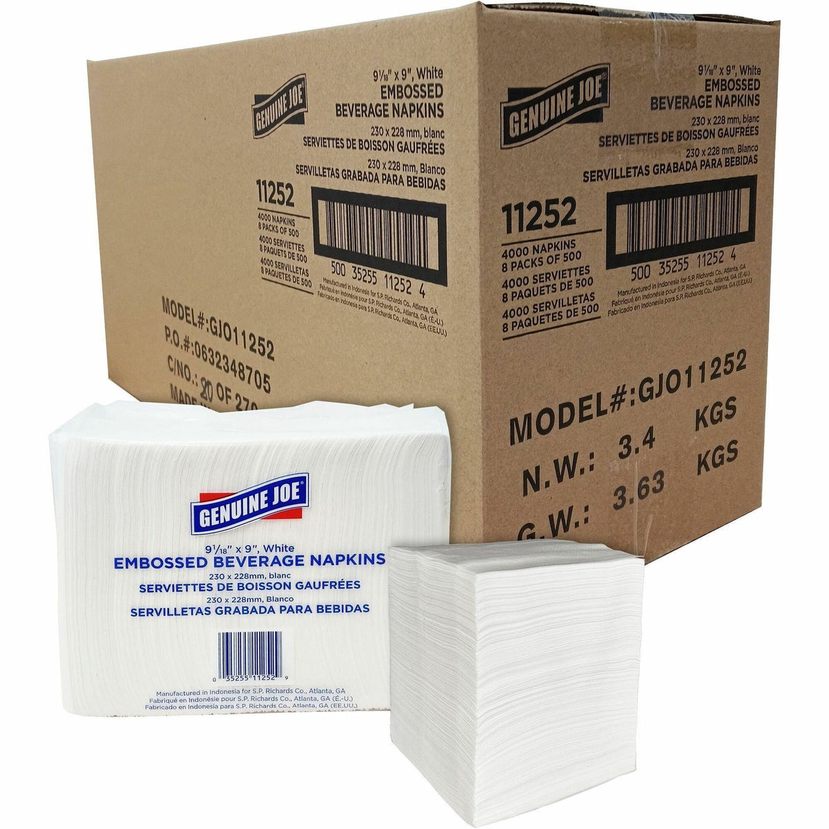 Genuine Joe Quad-fold Square Beverage Napkins
