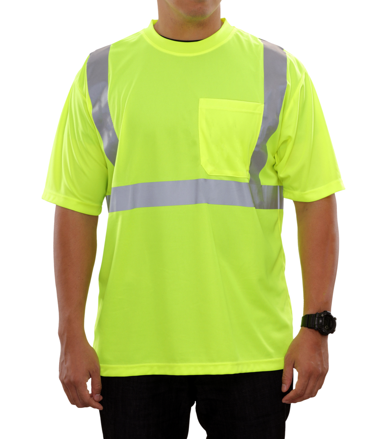 Reflective Apparel Hi-Vis X-Back Birdseye Pocket Safety Shirt, ANSI Class 2, Lime