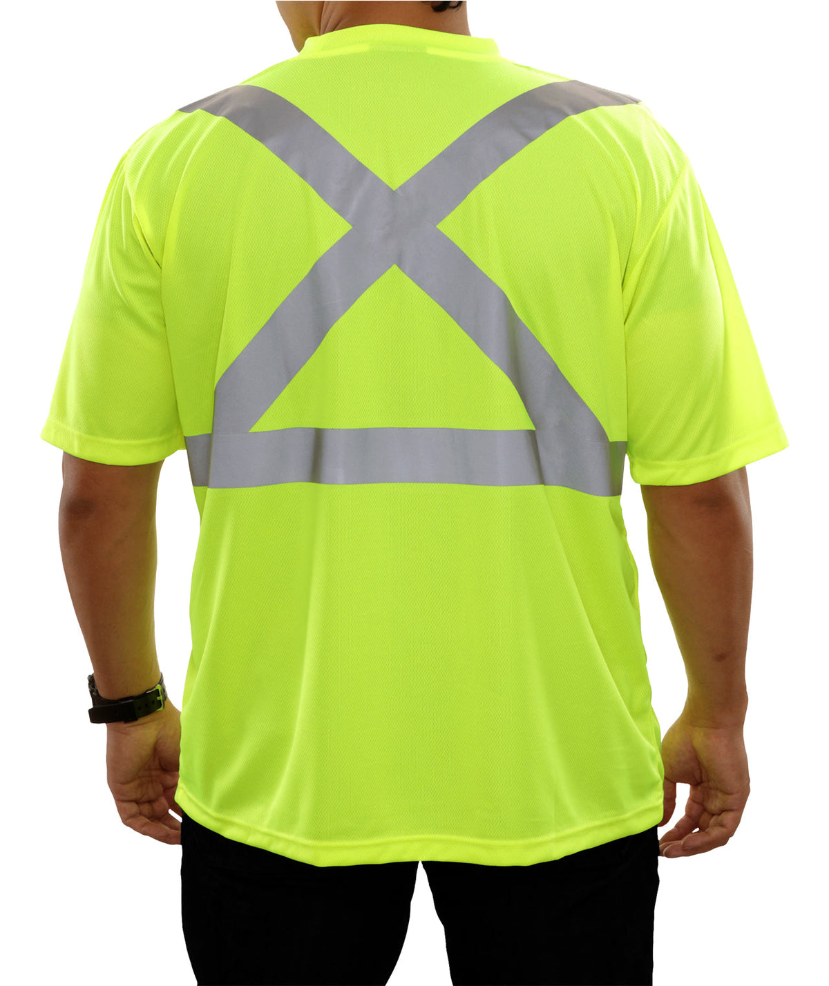 Reflective Apparel Hi-Vis X-Back Birdseye Pocket Safety Shirt, ANSI Class 2, Lime view 2