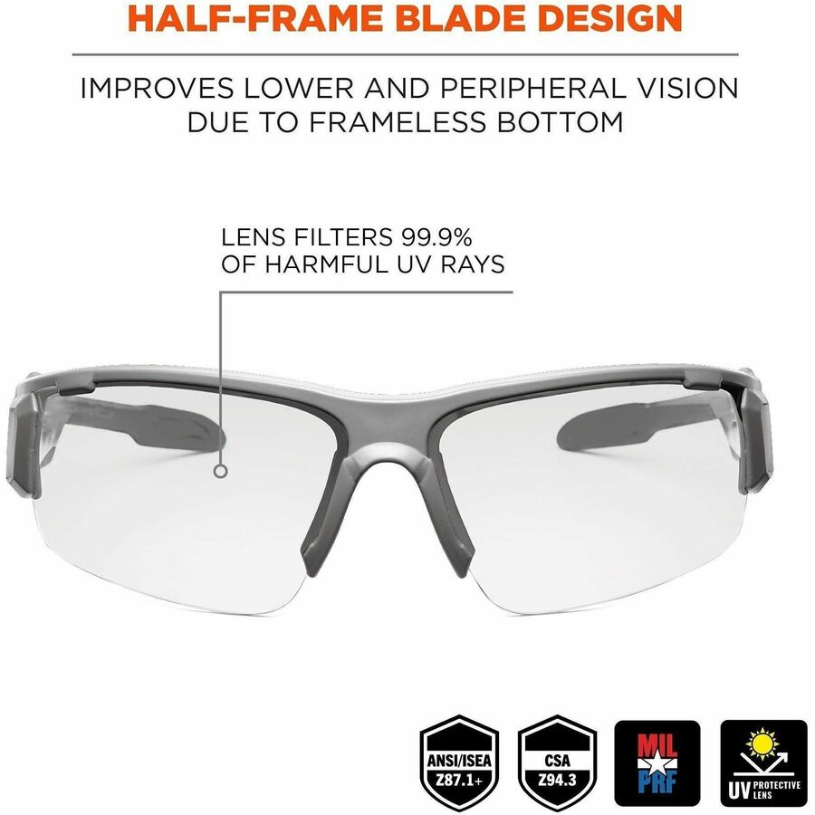 Ergodyne Clear Lens/Gray Half Frame Safety Glasses