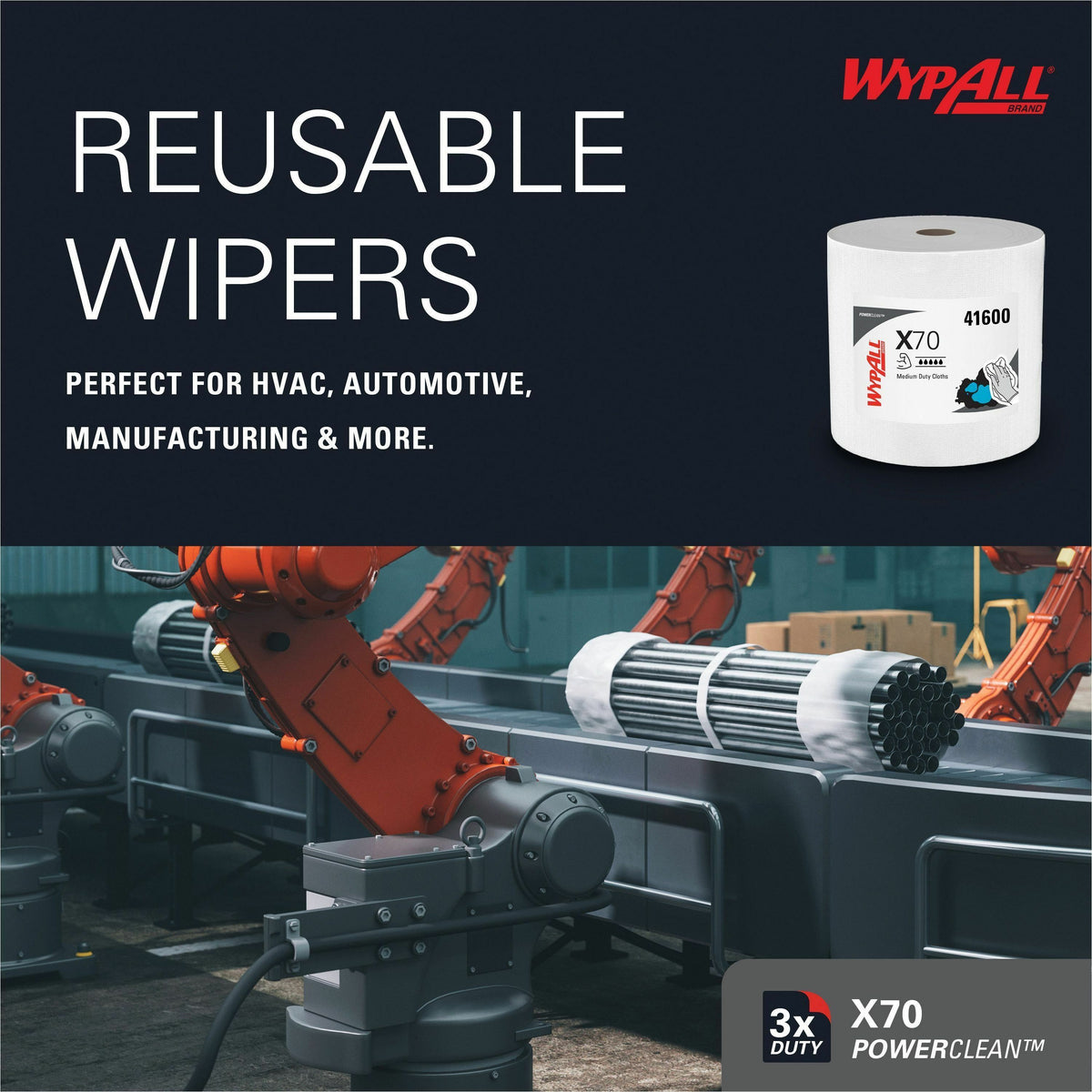 Wypall PowerClean X70 Medium Duty Cloths Jumbo Roll