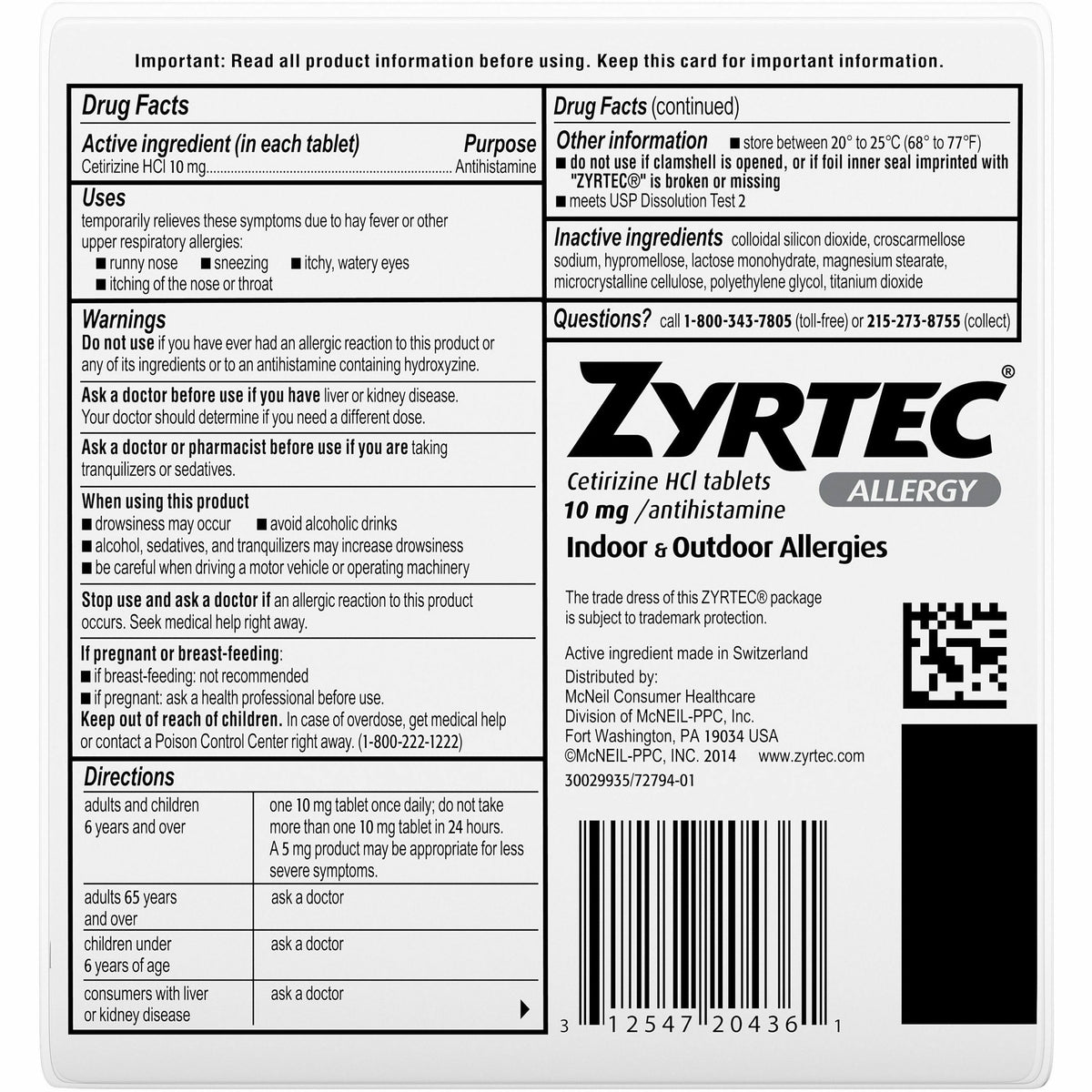 Zyrtec Allergy Tablets