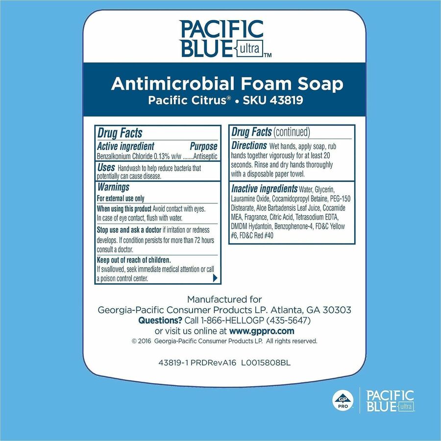 Pacific Blue Ultra Antimicrobial BZK Foam Soap Manual Dispenser Refills