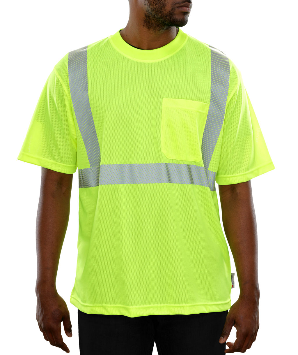 Reflective Apparel Hi-Vis Micromesh Pocket Safety Shirt with 3M Comfort Trim, ANSI Class 2, Lime