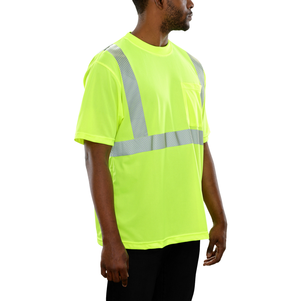Reflective Apparel Hi-Vis Micromesh Pocket Safety Shirt with 3M Comfort Trim, ANSI Class 2, Lime view 2
