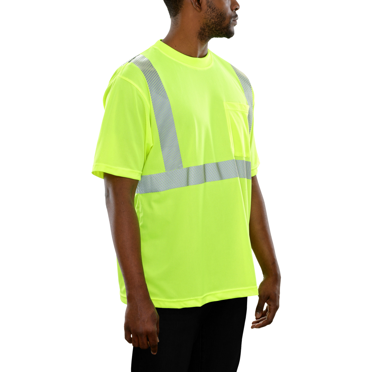 Reflective Apparel Hi-Vis Micromesh Pocket Safety Shirt with 3M Comfort Trim, ANSI Class 2, Lime view 2