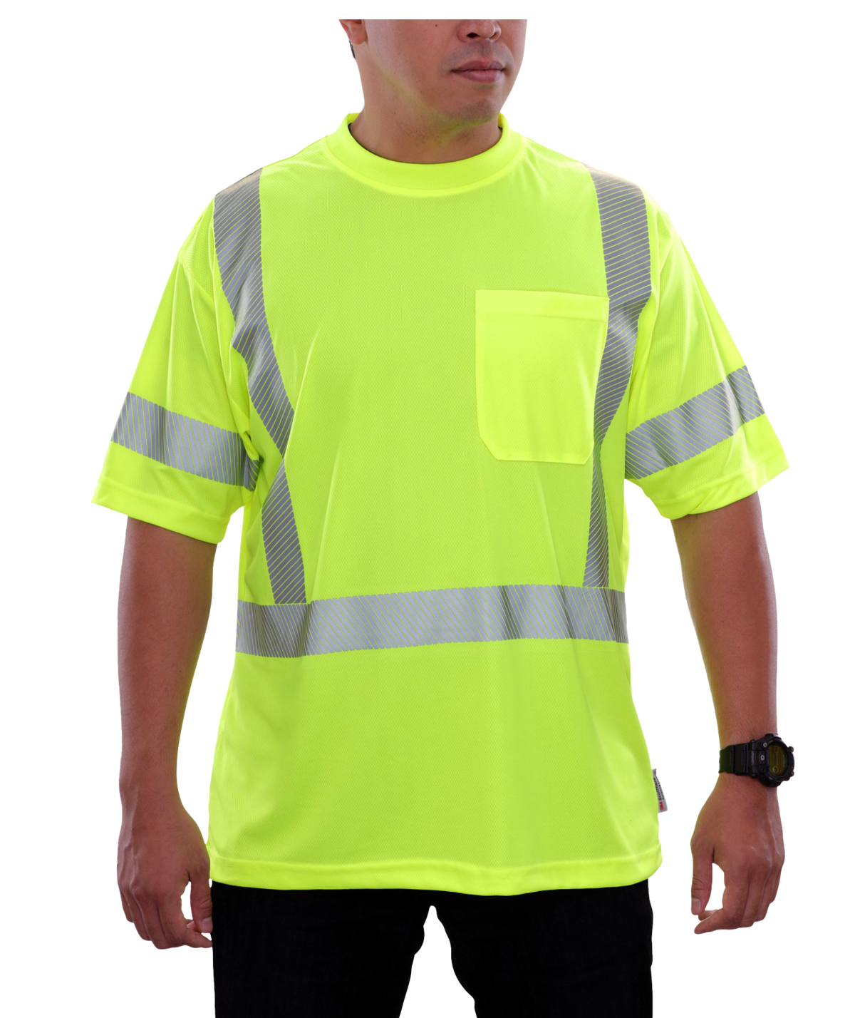 Reflective Apparel Hi-Vis Birdseye Pocket Safety T-Shirt with 3M Comfort Trim, ANSI Class 3, Lime