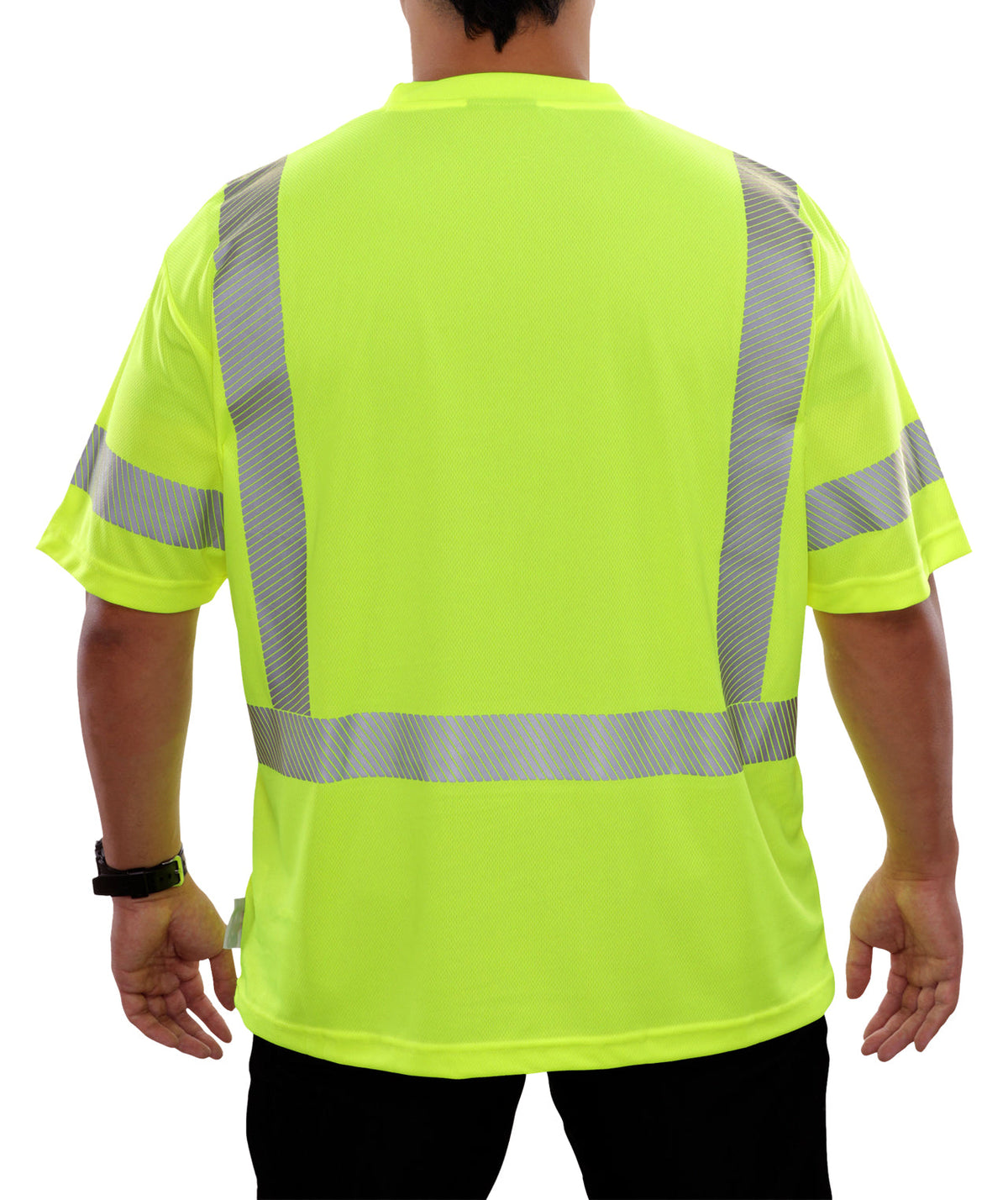 Reflective Apparel Hi-Vis Birdseye Pocket Safety T-Shirt with 3M Comfort Trim, ANSI Class 3, Lime view 2