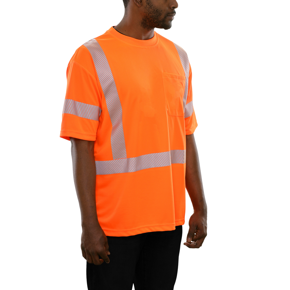 Reflective Apparel Hi-Vis Birdseye Pocket Safety T-Shirt with 3M Comfort Trim, ANSI Class 3, Orange view 2