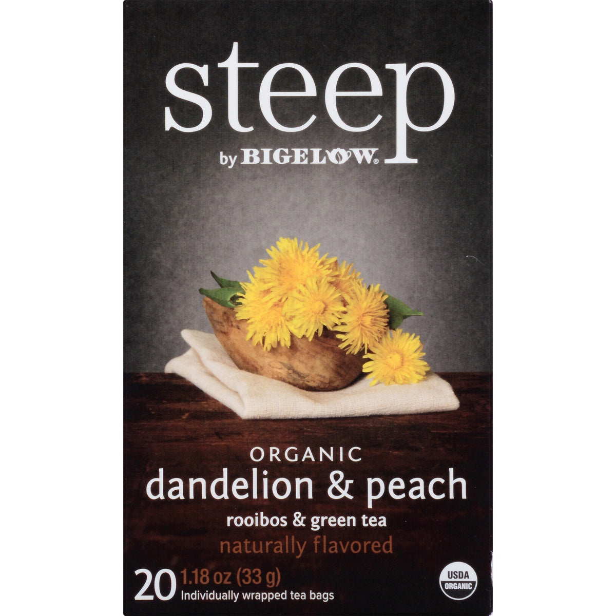 Steep by Bigelow® Organic Dandelion & Peach Rooibos & Green Tea Herbal Tea, Green Tea Bag