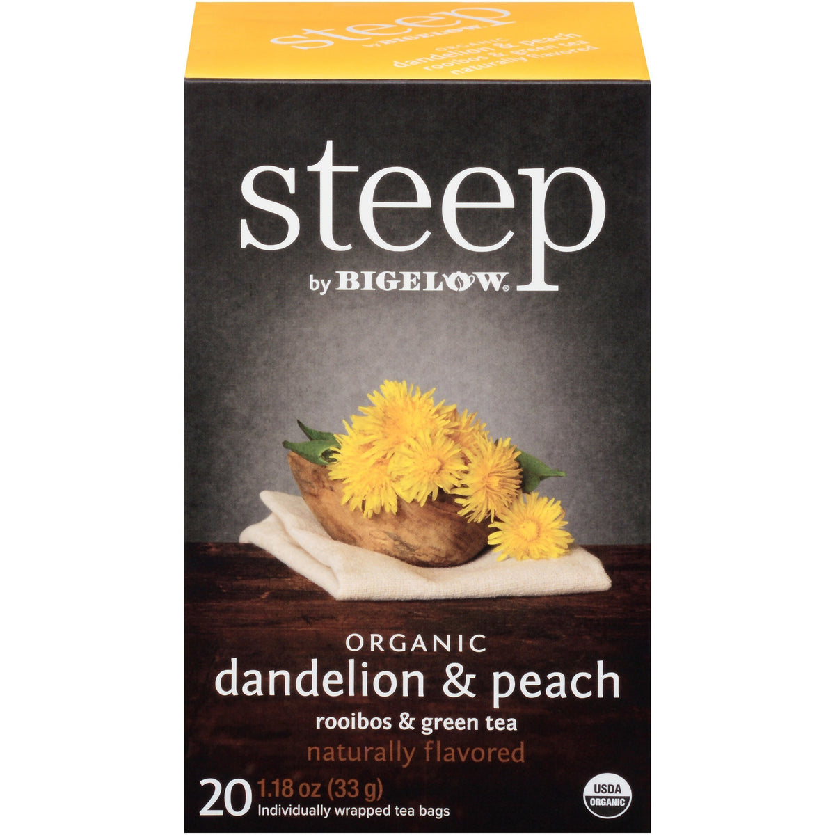 Steep by Bigelow® Organic Dandelion & Peach Rooibos & Green Tea Herbal Tea, Green Tea Bag