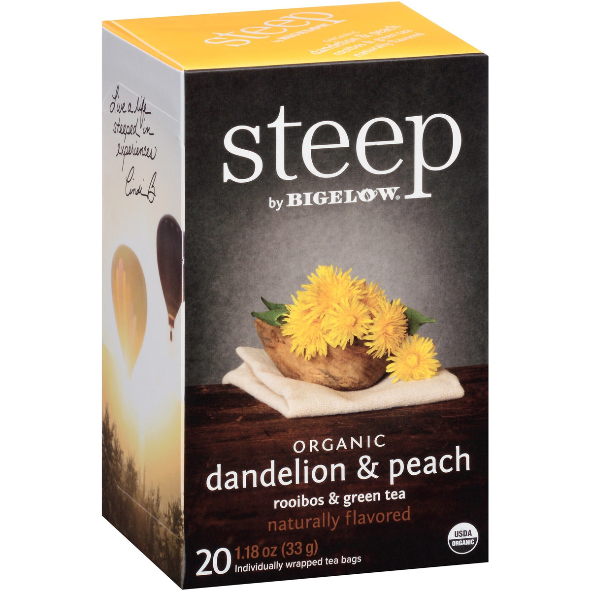 Steep by Bigelow® Organic Dandelion & Peach Rooibos & Green Tea Herbal Tea, Green Tea Bag