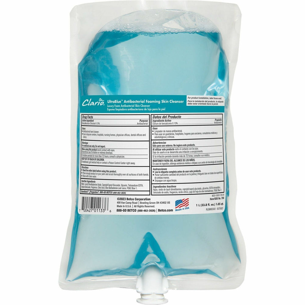 Betco Clario Ultra Blue Antibacterial Skin Cleanser Refills