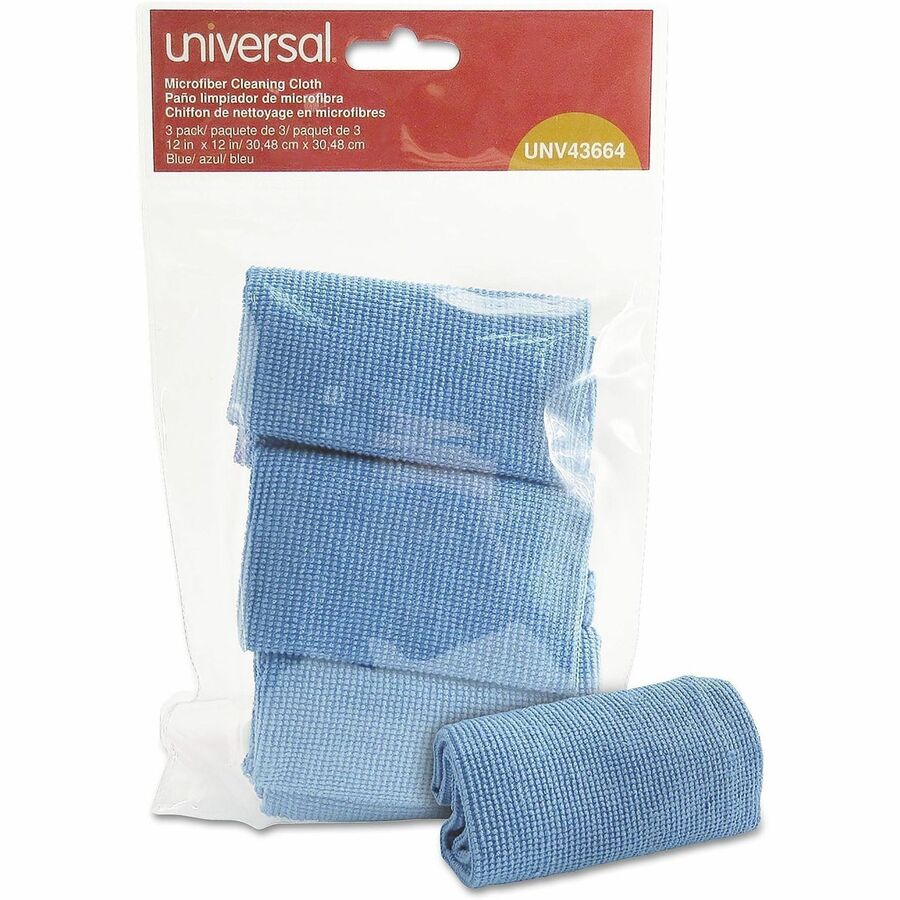 Universal Microfiber Cleaning Cloth, 12 x 12, Blue, 3/Pack
