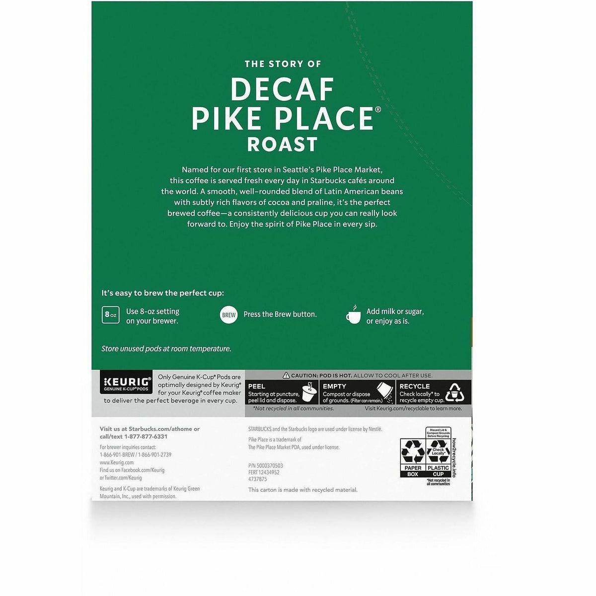 Starbucks K-Cup Decaf Pike Place Roast Coffee