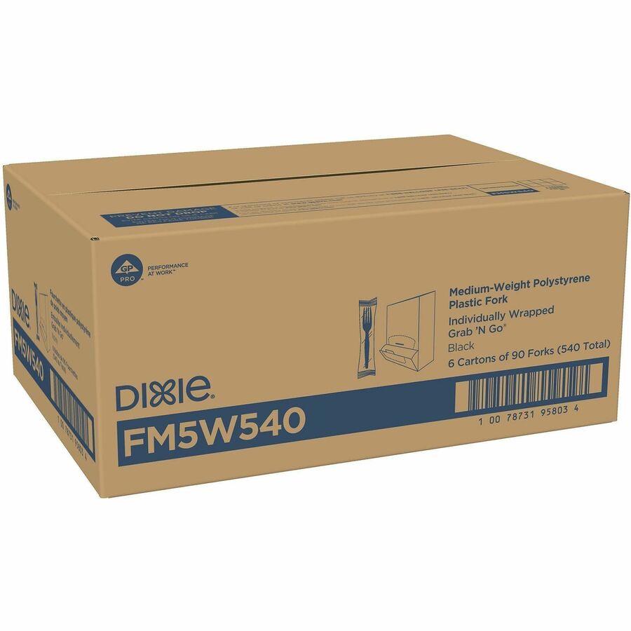 Dixie Grab'N Go Forks, Black, 90 Per Box, Pack Of 6 Boxes