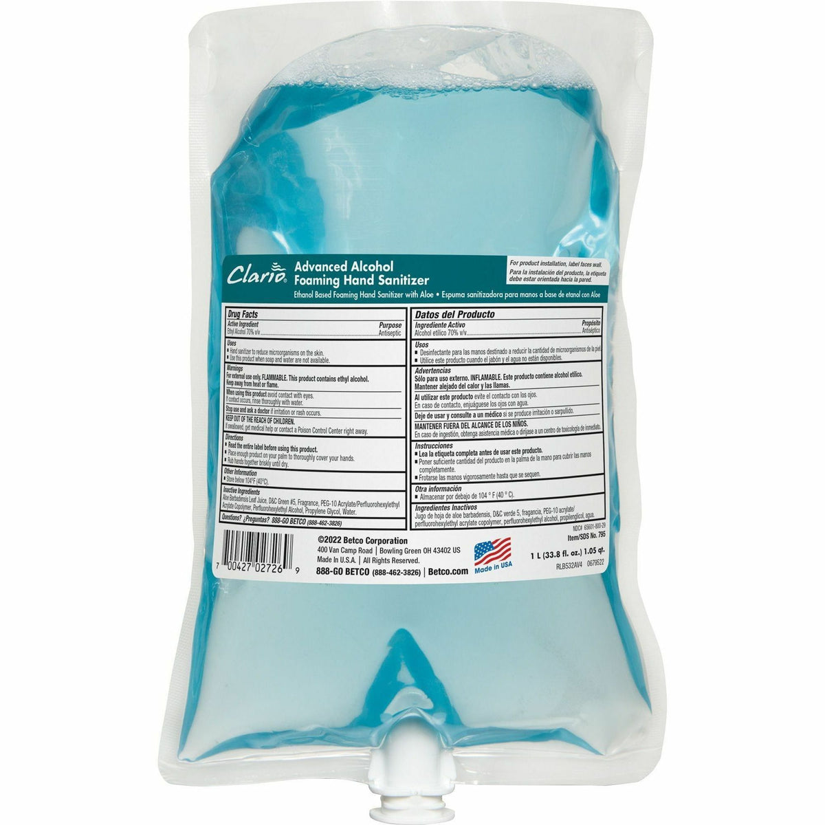 Betco Clario Hand Sanitizer Foam Refill