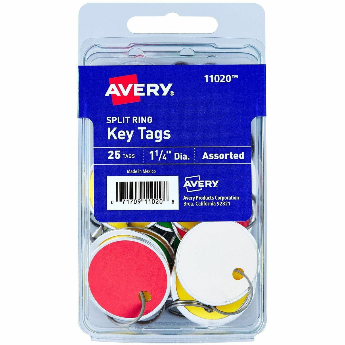 Avery® 1-1/4" Key Tags, Split Ring, Assorted Colors, 25 Tags (11020)