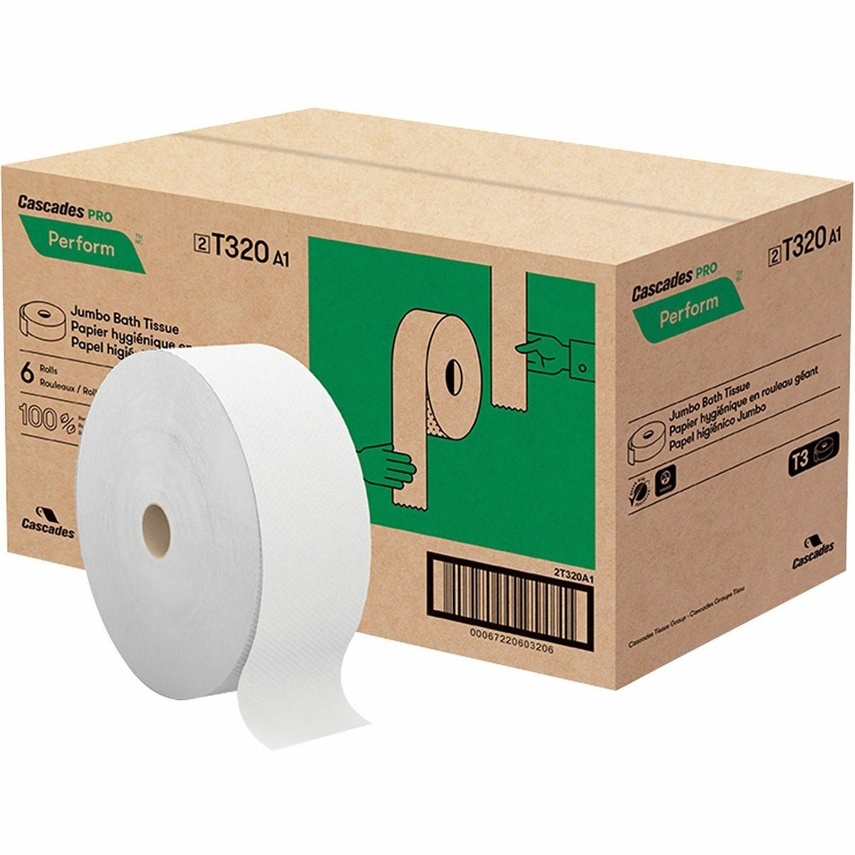 Cascades PRO Perform Jumbo Toilet Paper, 2 Ply, White (T320)