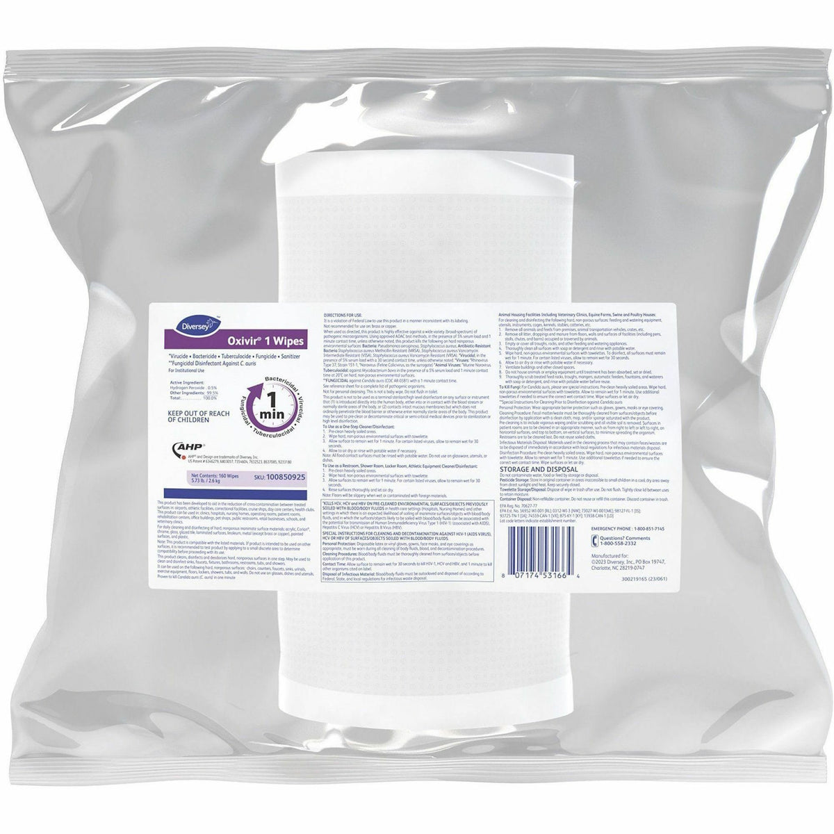 Diversey One-Step Ready-to-Use Hospital Disinfectant Cleaner Wipe