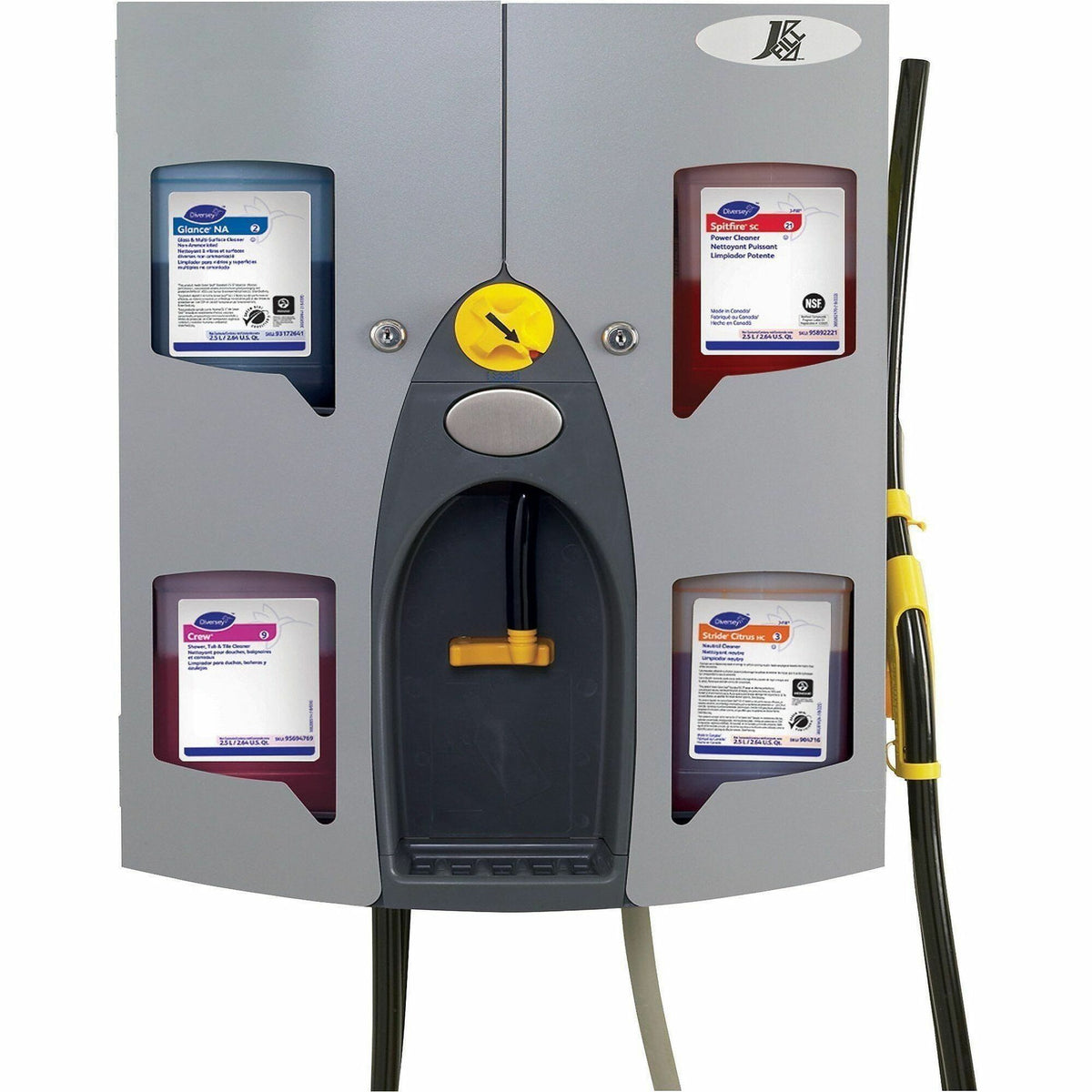 Diversey J-Fill QuattroSelect Dispensing System, 24-1/4"H x 18-1/2"W x 7-1/2"D, Gray
