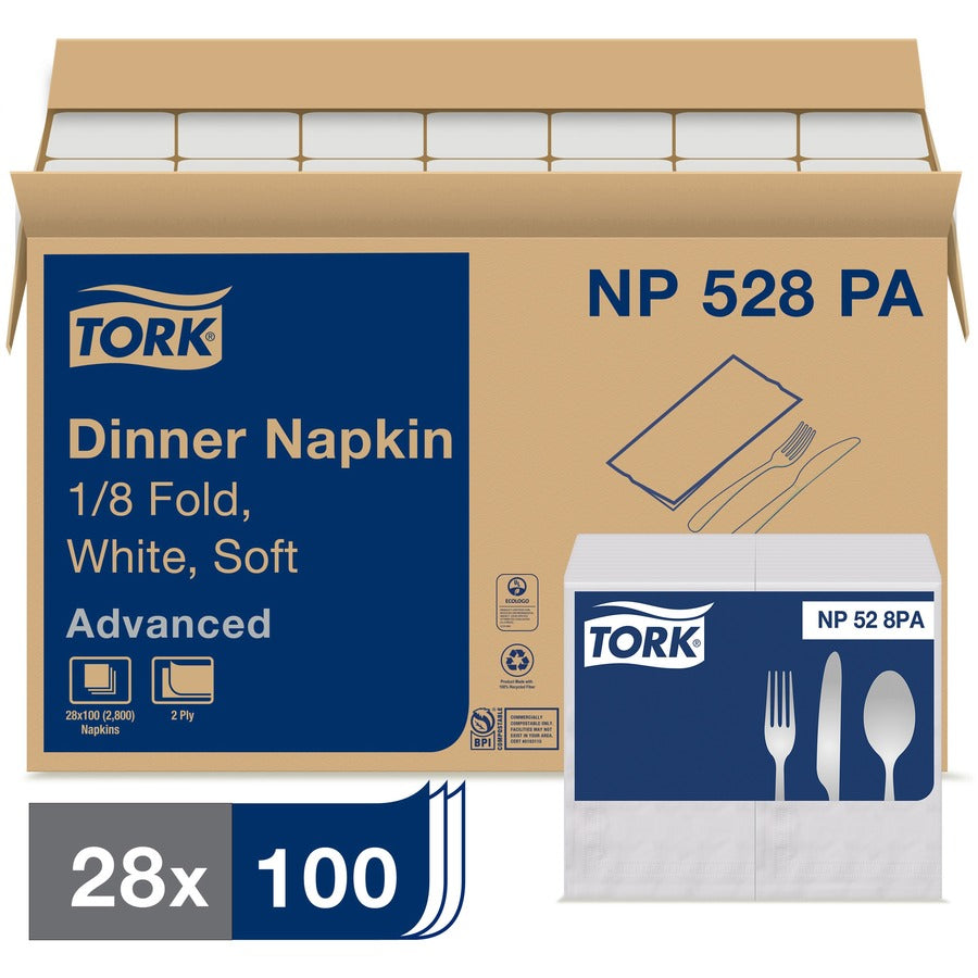 TORK White Soft Dinner Napkin - 1/8 Fold