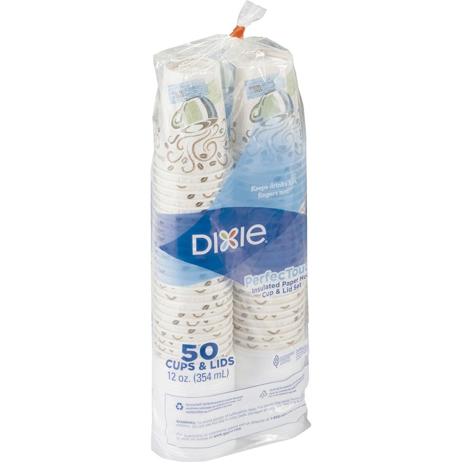 Dixie PerfecTouch 12 oz Hot Coffee Cup and Lid Sets by GP Pro