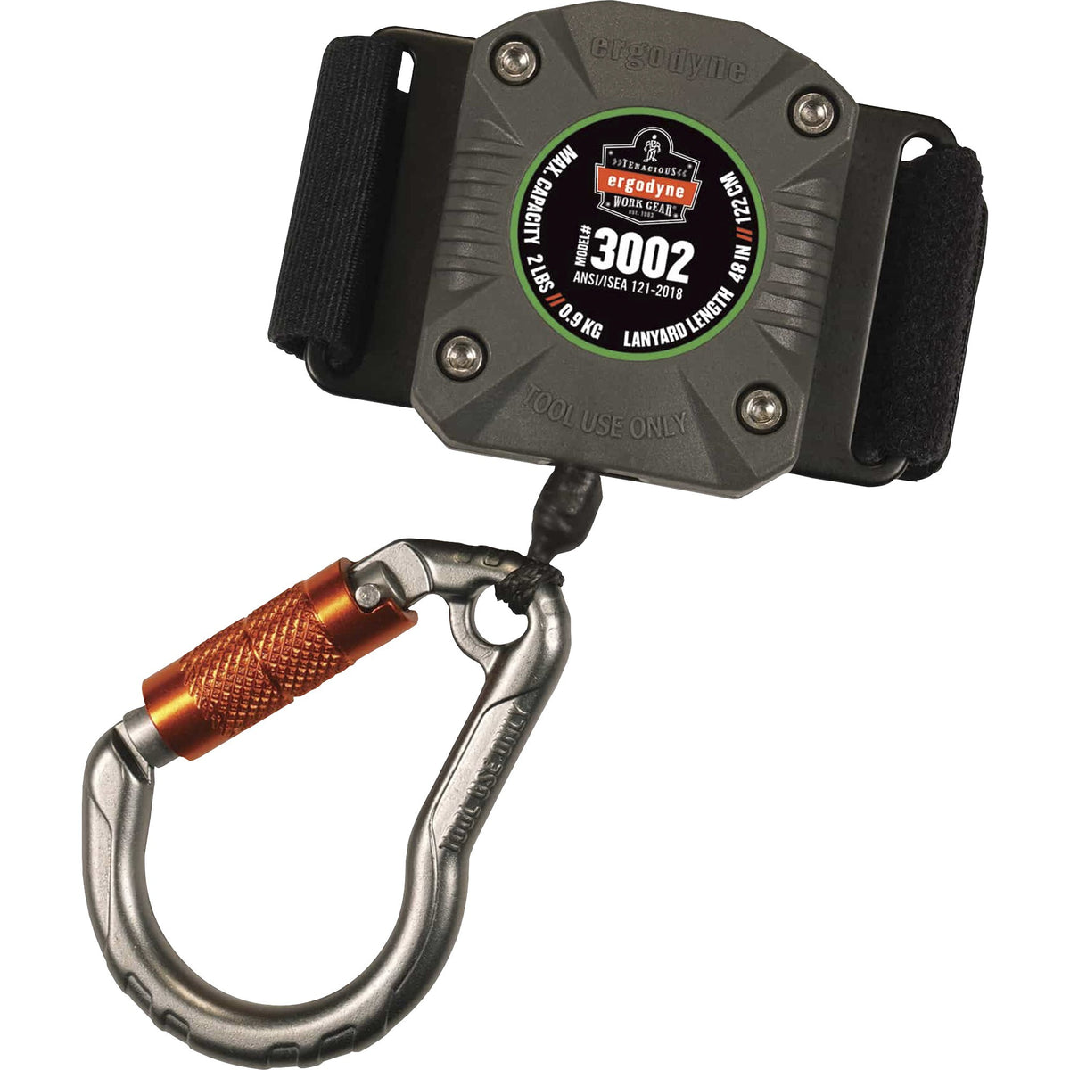 Ergodyne 3002 Standard Gray Retractable Tool Lanyard - Belt Clip + Carabiner