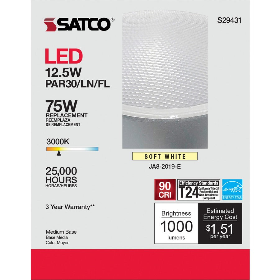 Satco 12W PAR 30/LN/FL 3000K LED Bulb