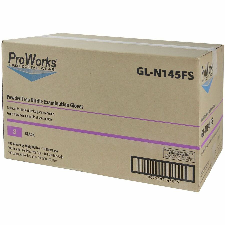 ProWorks Black Nitrile Exam Gloves, Powder Free 5 mil (GL-N145F)
