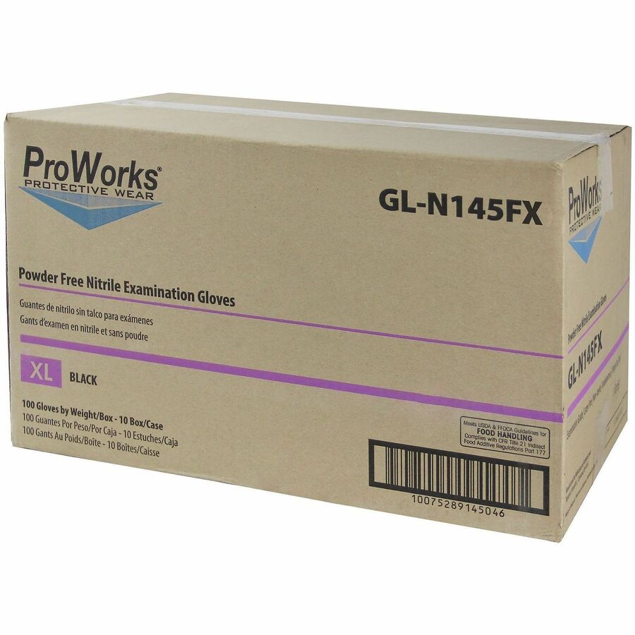 ProWorks Black Nitrile Exam Gloves, Powder Free 5 mil (GL-N145F)