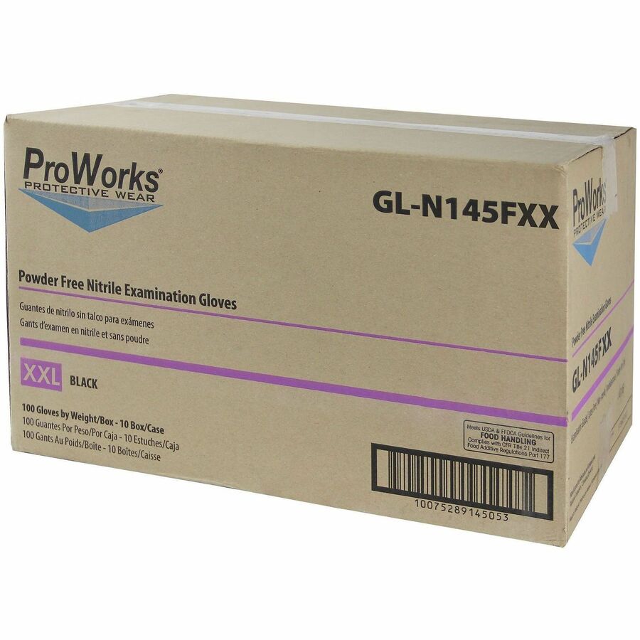 ProWorks Black Nitrile Exam Gloves, Powder Free 5 mil (GL-N145F)