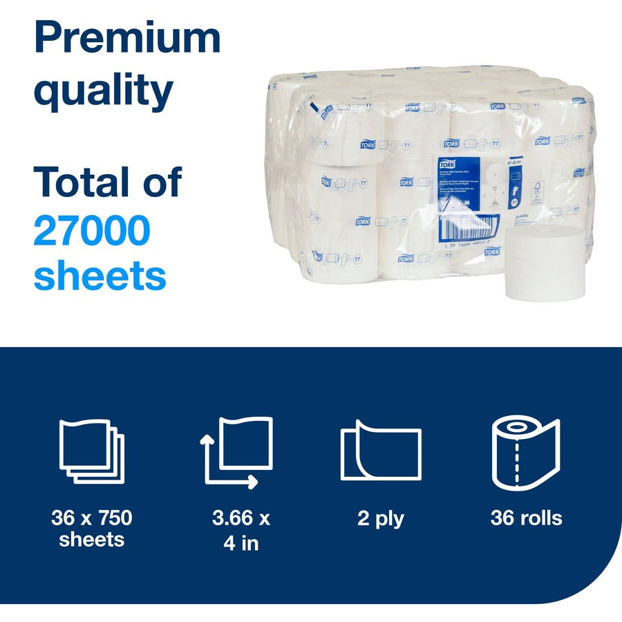 TORK Coreless High-Capacity Toilet Paper Roll White T7