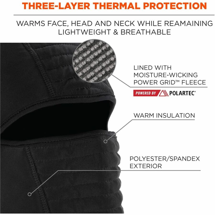 Ergodyne 6955 Insulated Balaclava Face Mask - 3-Layer, Spandex, Polartec Power Grid